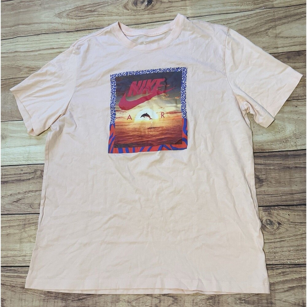 Nike Air Dolphin Sunset Tropical Graphic T Shirt Size XL Extra Large Light Pink